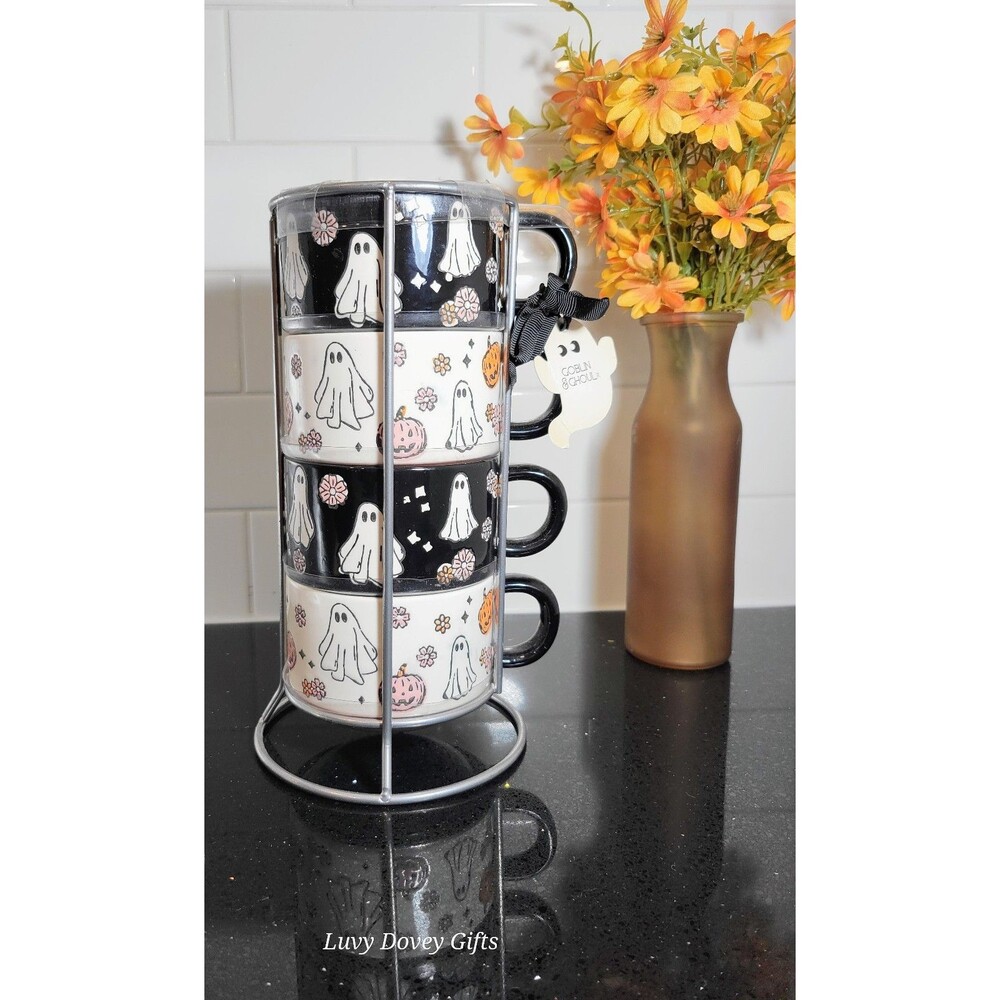 Potter’s Studio Goblin & Ghoul Halloween Pumpkin Ghost Mugs, Set of 4 NWT